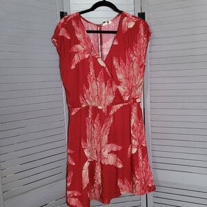 Roxy Red Dress with White Floral Print- Size L
